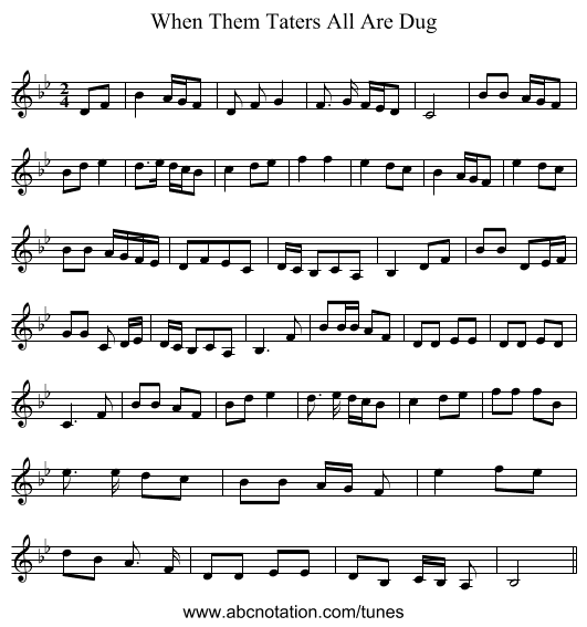 When Them Taters All Are Dug - staff notation