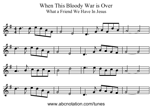 When This Bloody War is Over - staff notation