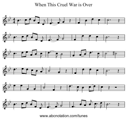 When This Cruel War is Over - staff notation