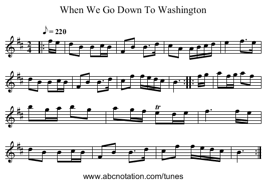 When We Go Down To Washington - staff notation