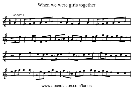 When we were girls together - staff notation