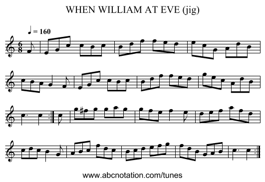 WHEN WILLIAM AT EVE (jig) - staff notation
