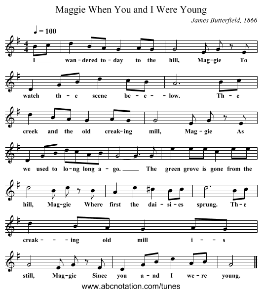 When You and I Were Young, Maggie - staff notation