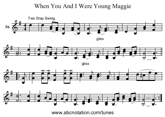 When You And I Were Young Maggie - staff notation