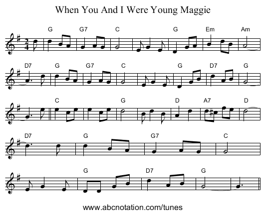 When You And I Were Young Maggie - staff notation