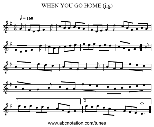 WHEN YOU GO HOME (jig) - staff notation