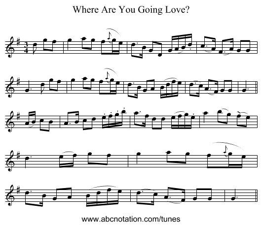 Where Are You Going Love? - staff notation