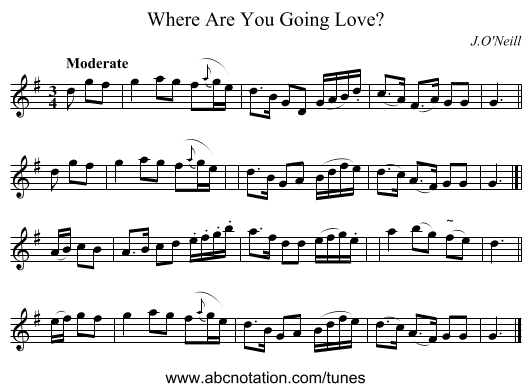 Where Are You Going Love? - staff notation