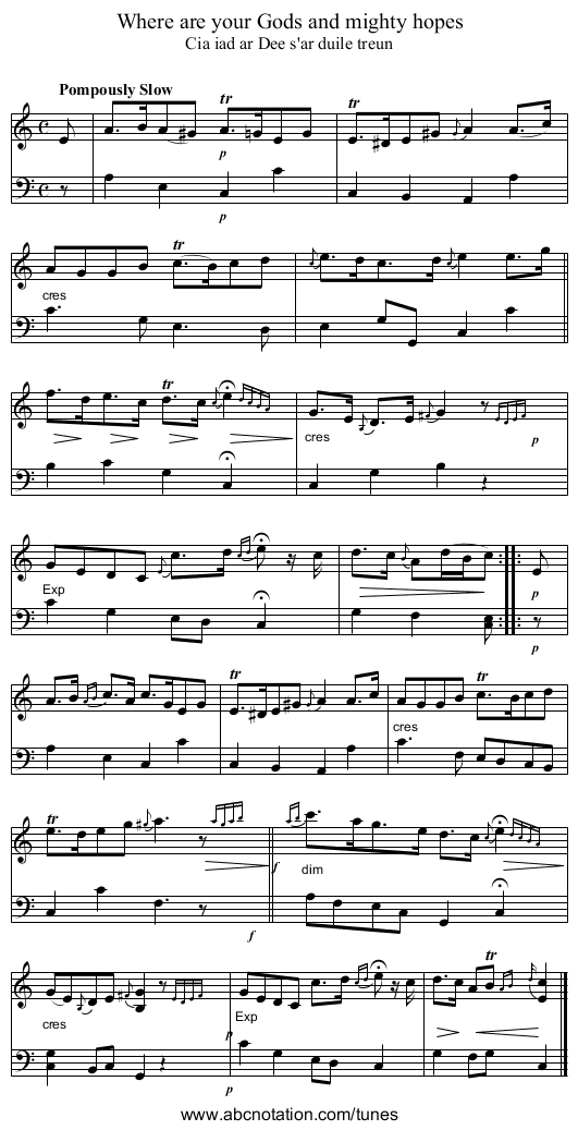 Where are your Gods and mighty hopes - staff notation