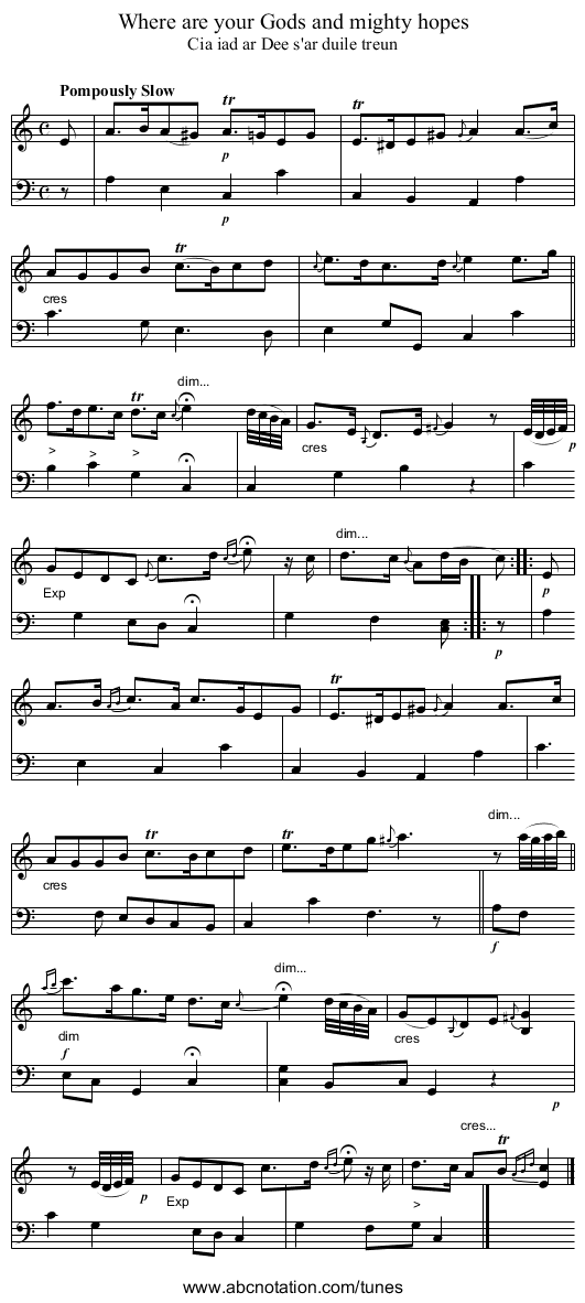 Where are your Gods and mighty hopes - staff notation