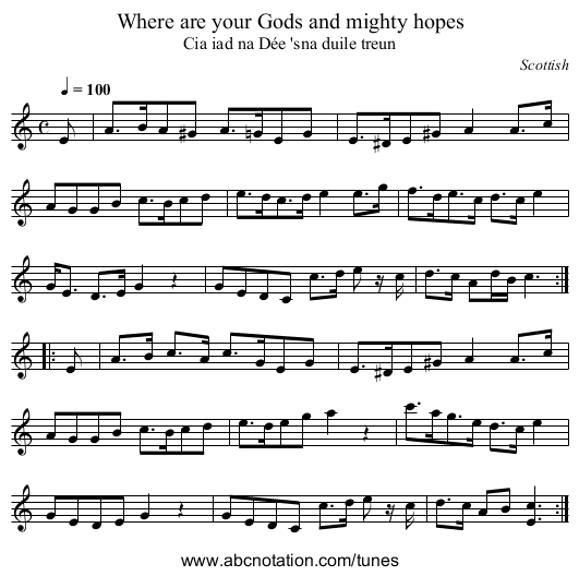 Where are your Gods and mighty hopes - staff notation