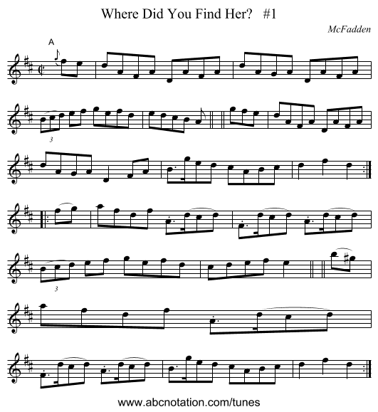 Where Did You Find Her?   #1 - staff notation