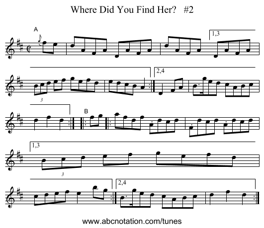 Where Did You Find Her?   #2 - staff notation