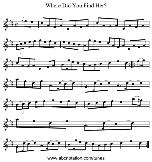 Where Did You Find Her? - staff notation