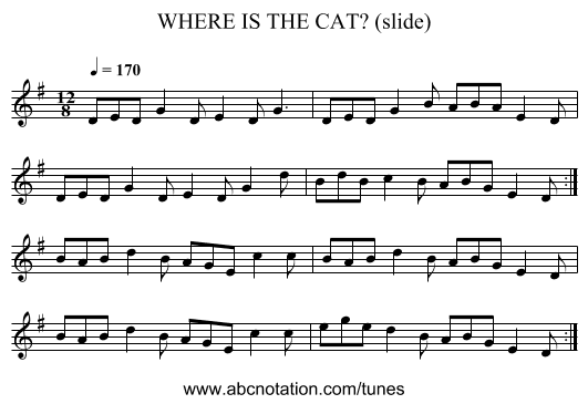 WHERE IS THE CAT? (slide) - staff notation
