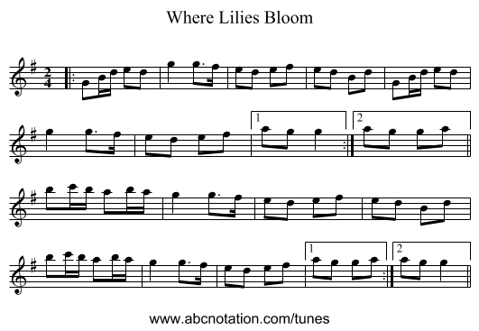 Where Lilies Bloom - staff notation
