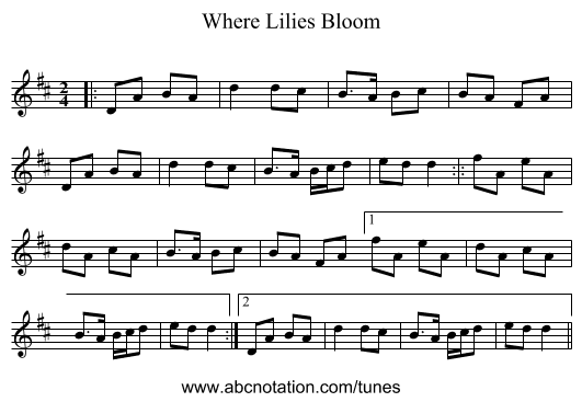 Where Lilies Bloom - staff notation