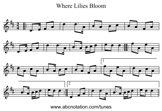 Where Lilies Bloom - staff notation