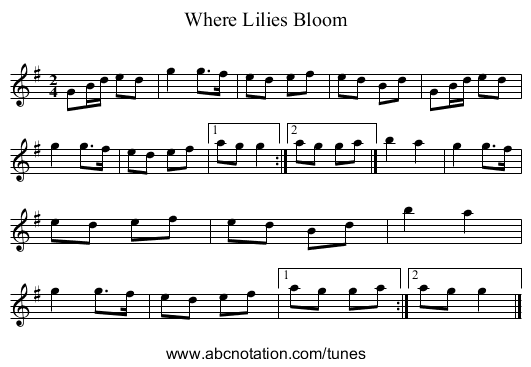 Where Lilies Bloom - staff notation