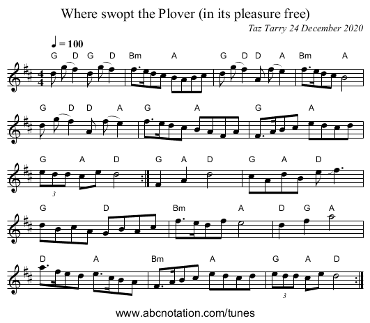 Where swopt the Plover (in its pleasure free) - staff notation