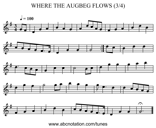 WHERE THE AUGBEG FLOWS (3/4) - staff notation