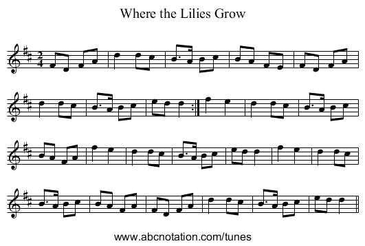 Where the Lilies Grow - staff notation