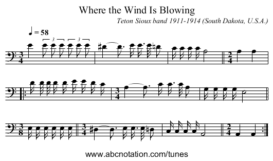 Where the Wind Is Blowing - staff notation