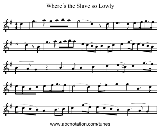Where’s the Slave so Lowly - staff notation