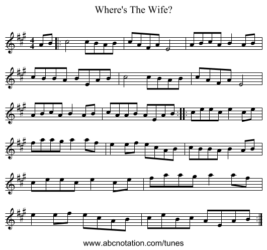 Where's The Wife? - staff notation