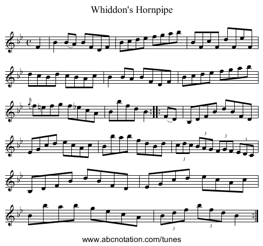 Whiddon's Hornpipe - staff notation