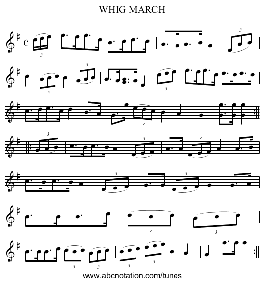 WHIG MARCH - staff notation