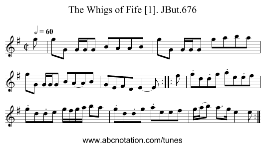Whigs of Fife [1]. JBut.676, The - staff notation