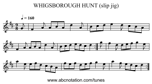 WHIGSBOROUGH HUNT (slip jig) - staff notation