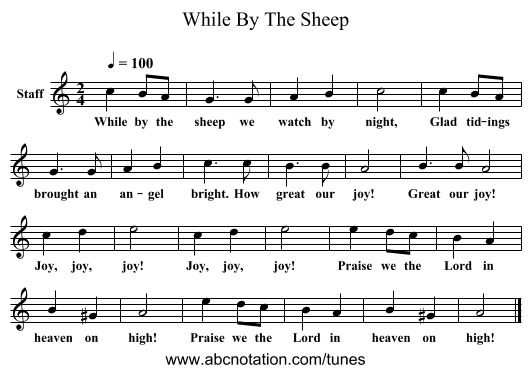While By The Sheep - staff notation