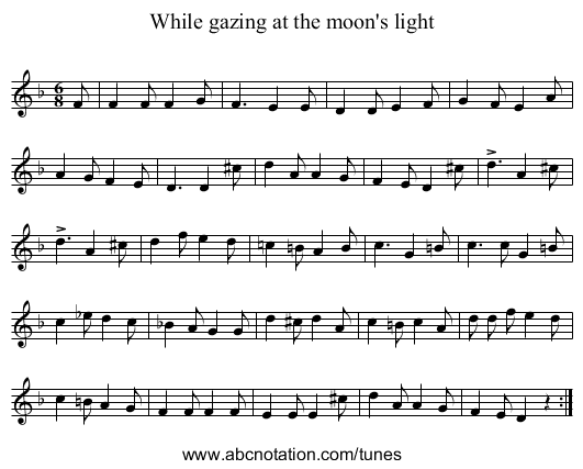 While gazing at the moon's light - staff notation
