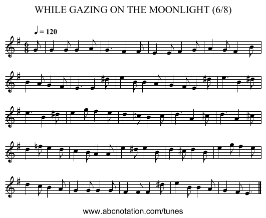 WHILE GAZING ON THE MOONLIGHT (6/8) - staff notation