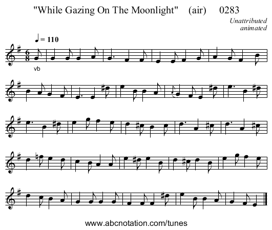 While Gazing On The Moonlight    (air)     0283 - staff notation