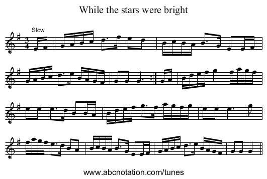 While the stars were bright - staff notation