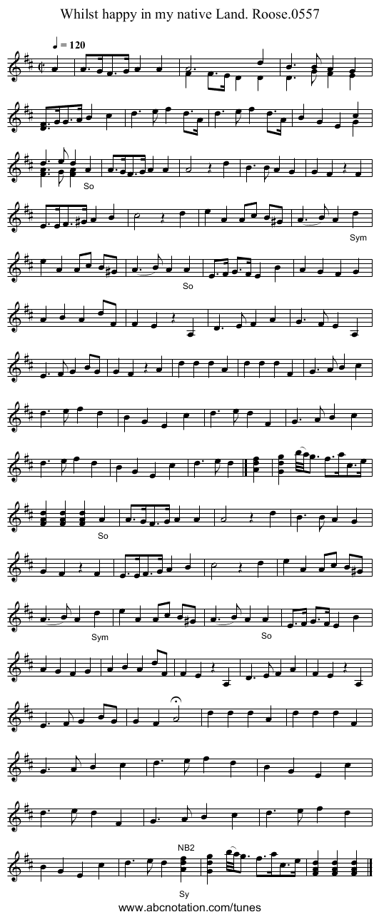 Whilst happy in my native Land. Roose.0557 - staff notation