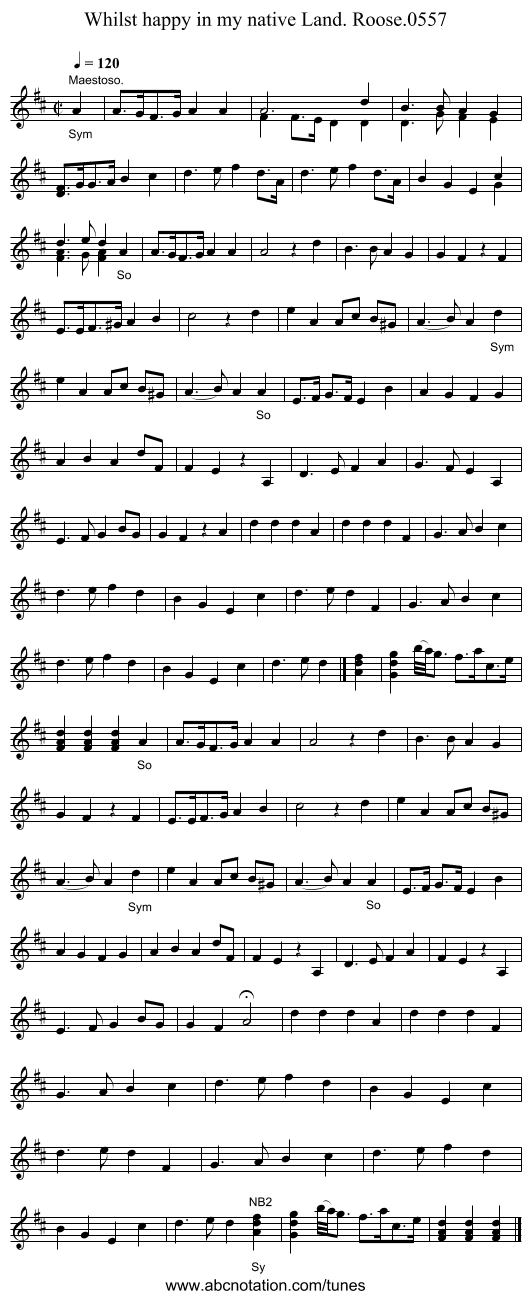 Whilst happy in my native Land. Roose.0557 - staff notation