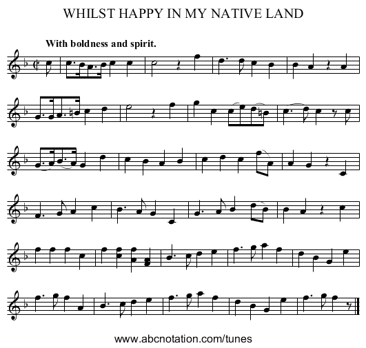 WHILST HAPPY IN MY NATIVE LAND - staff notation