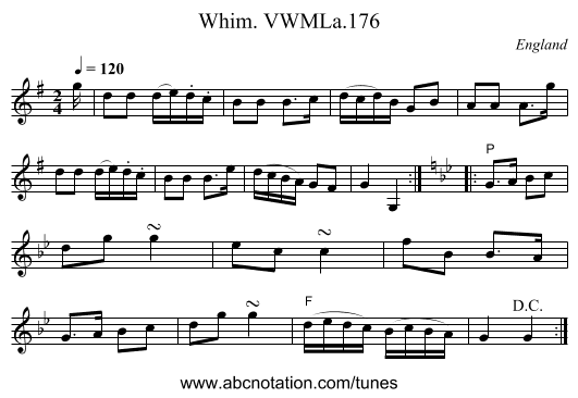 Whim. VWMLa.176 - staff notation