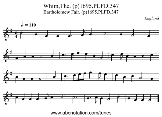 Whim,The. (p)1695.PLFD.347 - staff notation