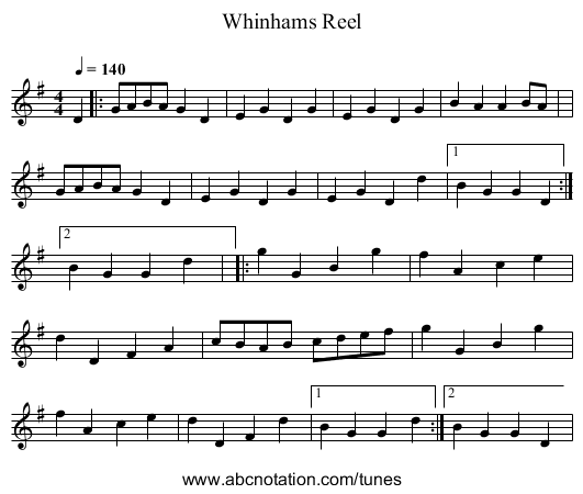 Whinhams Reel - staff notation