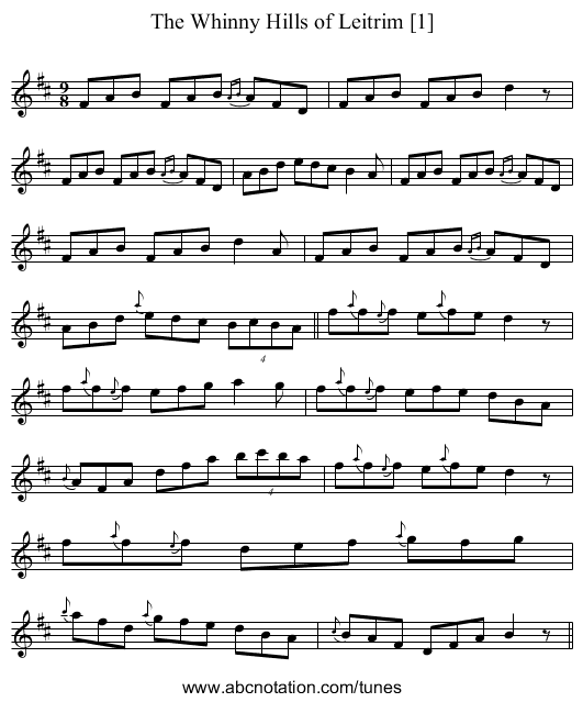Whinny Hills of Leitrim [1], The - staff notation