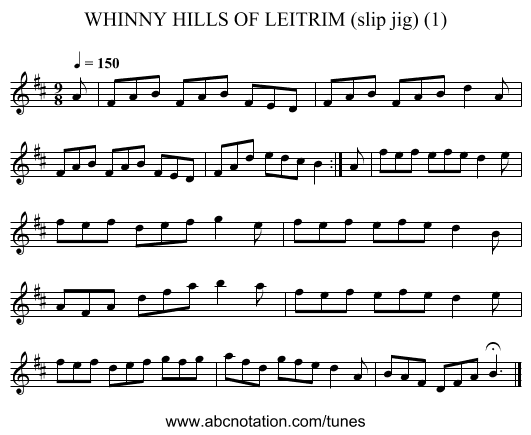 WHINNY HILLS OF LEITRIM (slip jig) (1) - staff notation