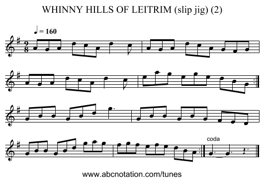 WHINNY HILLS OF LEITRIM (slip jig) (2) - staff notation