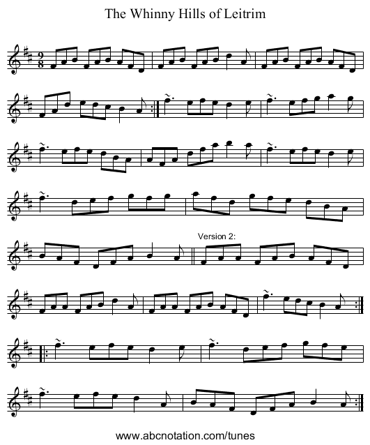 Whinny Hills of Leitrim, The - staff notation