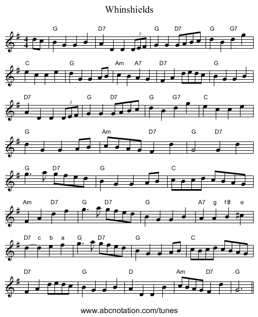Whinshields - staff notation