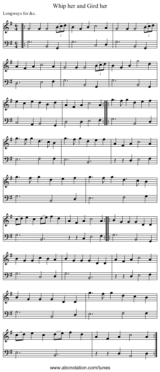 Whip her and Gird her - staff notation